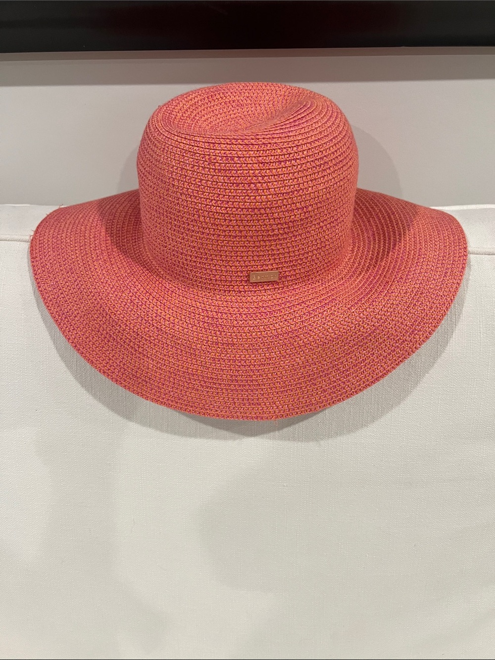 Betmar Coral Pink Wide-Brim Straw Sun Hat